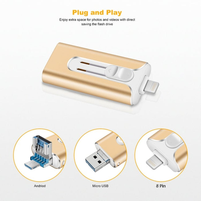 32~256GB Micro USB + 8 ακίδων + USB 3.0 4 σε 1 Κινητό τηλέφωνο υπολογιστής U-Disk-GR
