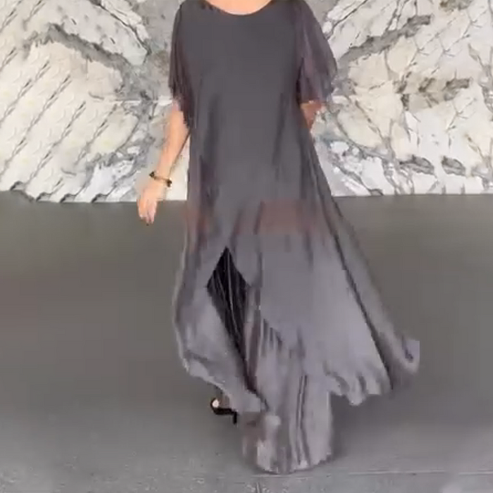 🛍️✨ Γυναικείο σετ που αποτελείται από ακανόνιστη μπλούζα και ανοιχτόχρωμο παντελόνι-GR