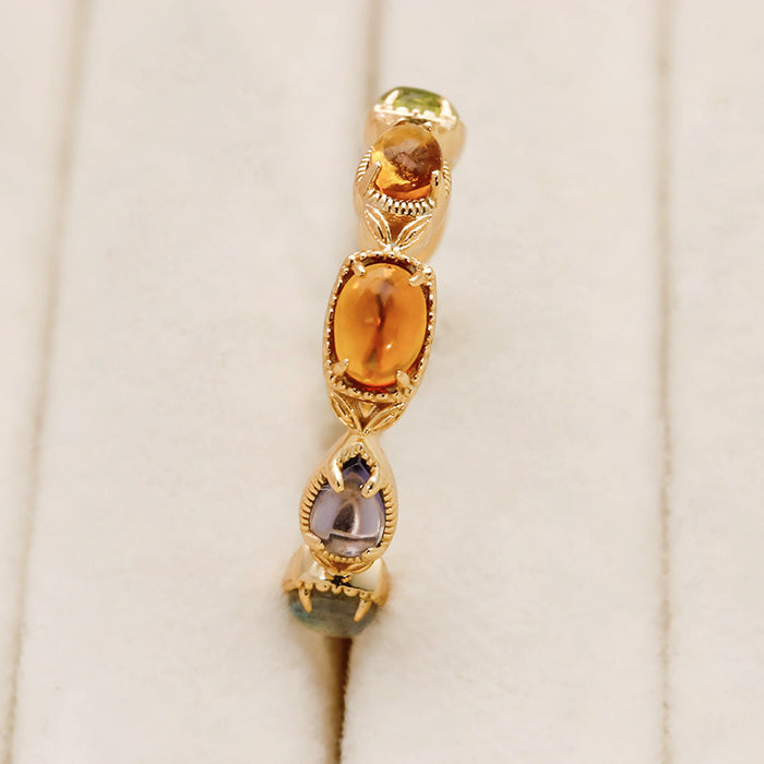 Artistic Retro 925 Silver Citrine Olivine Lengthened Ring