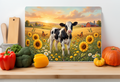 Baby Cow Sunflower Farm Glass Cutting Board