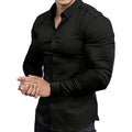 Camisa lisa de manga larga para hombre - material resistente a las arrugas-ES