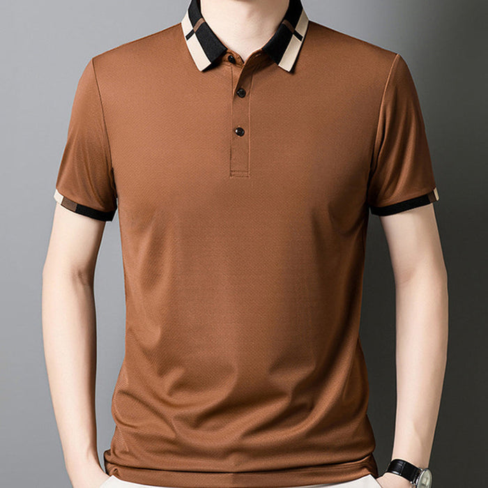 🔥Camiseta de manga corta con solapa de seda elástica para hombre-ES
