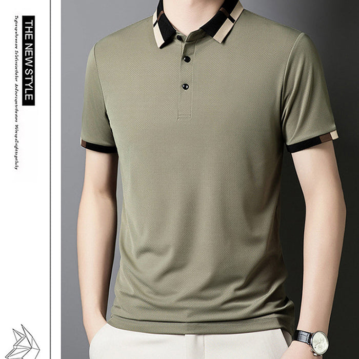 🔥Camiseta de manga corta con solapa de seda elástica para hombre-ES