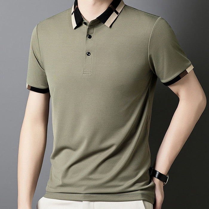 🔥Camiseta de manga corta con solapa de seda elástica para hombre-ES
