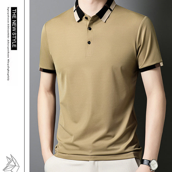 🔥Camiseta de manga corta con solapa de seda elástica para hombre-ES