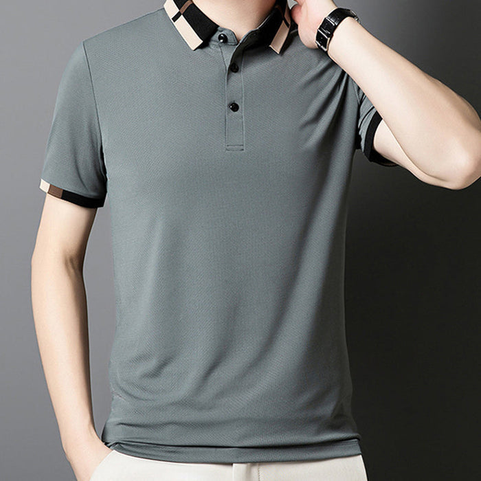 🔥Camiseta de manga corta con solapa de seda elástica para hombre-ES