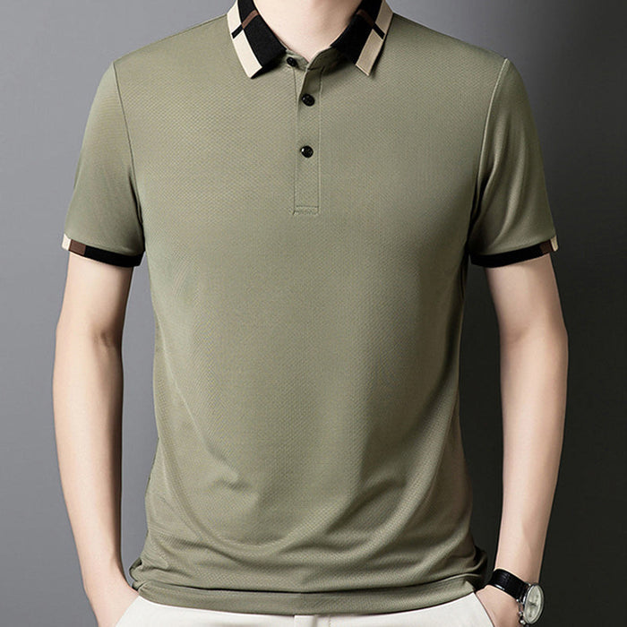 🔥Camiseta de manga corta con solapa de seda elástica para hombre-ES