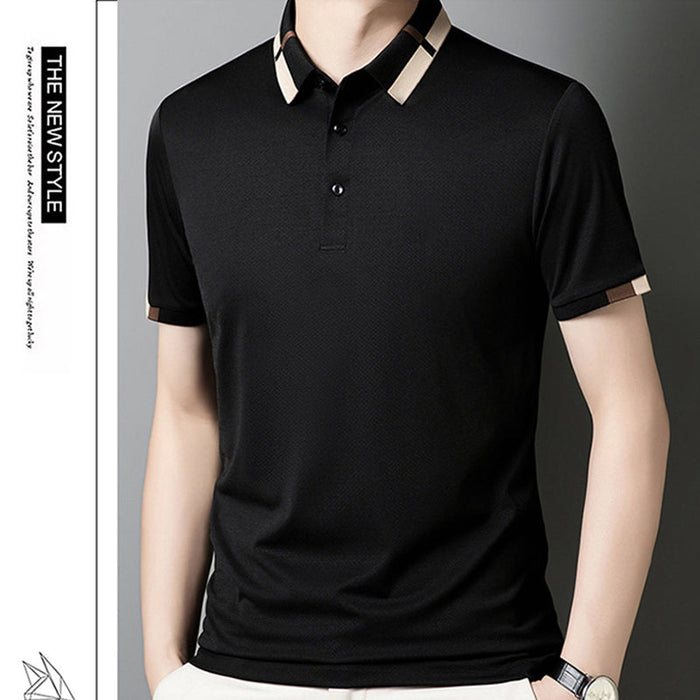 🔥Camiseta de manga corta con solapa de seda elástica para hombre-ES