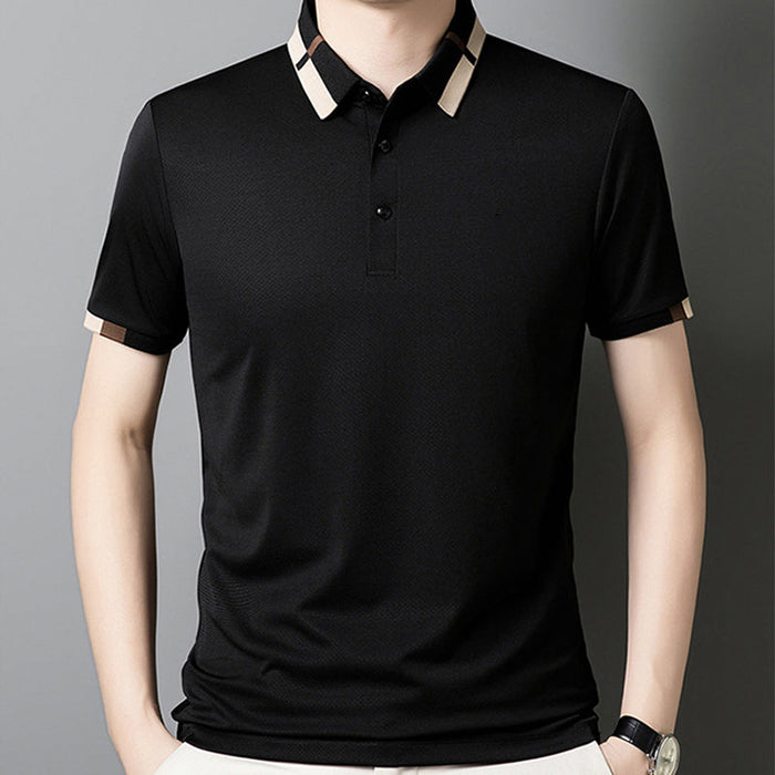 🔥Camiseta de manga corta con solapa de seda elástica para hombre-ES
