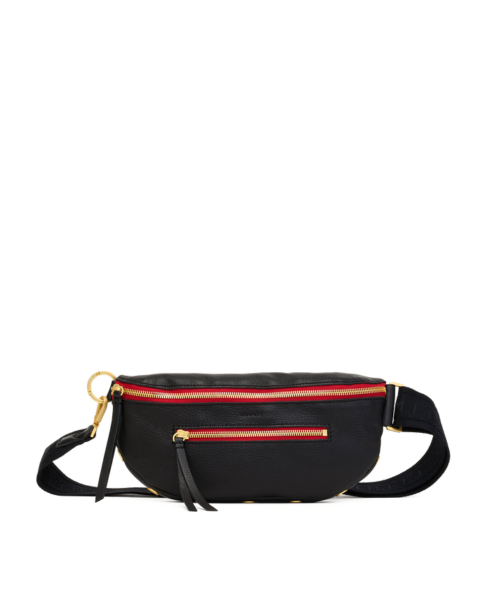 Charles Crossbody | Black/Brushed Gold Red Zip