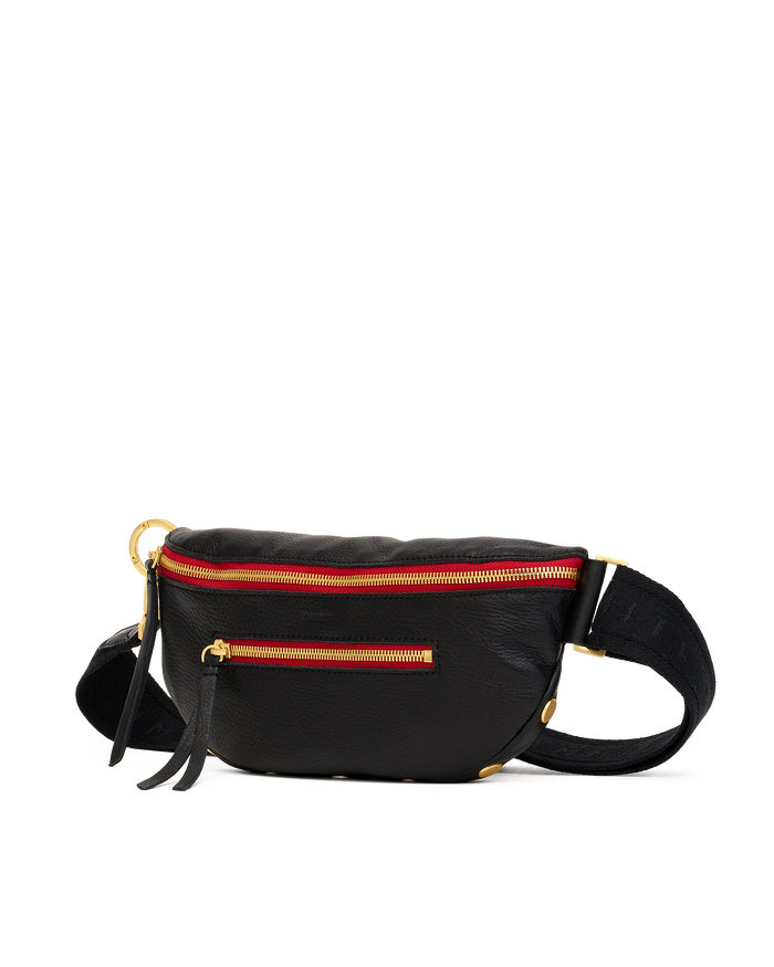 Charles Crossbody | Black/Brushed Gold Red Zip