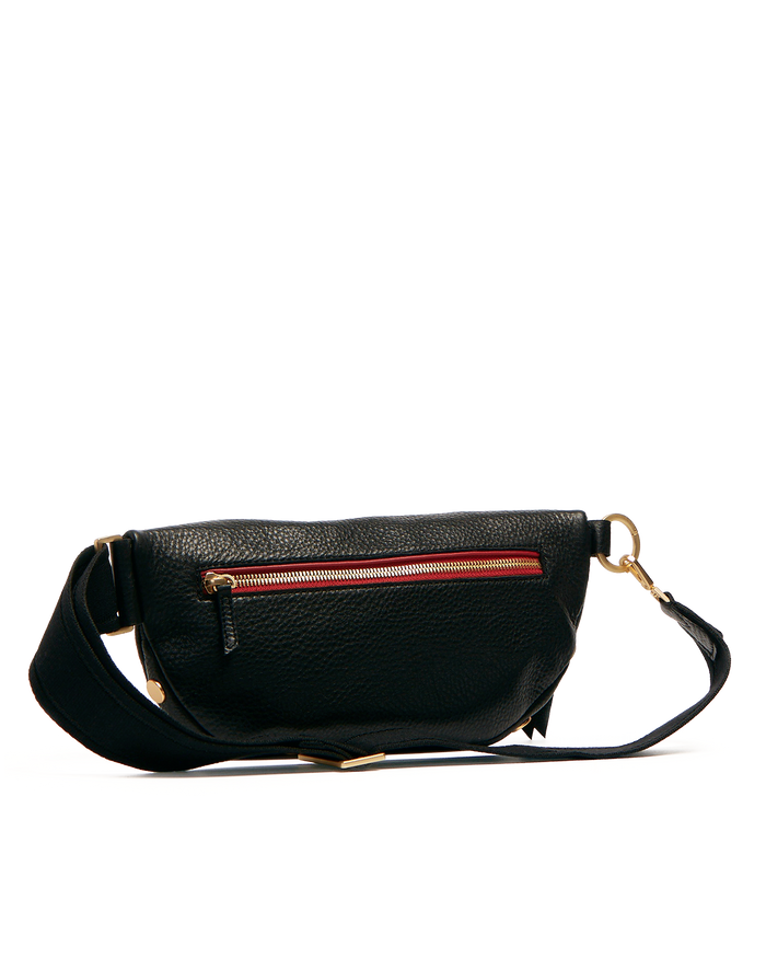 Charles Crossbody | Black/Brushed Gold Red Zip