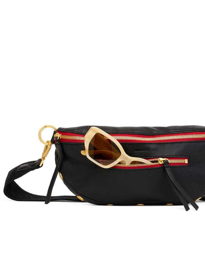 Charles Crossbody | Black/Brushed Gold Red Zip