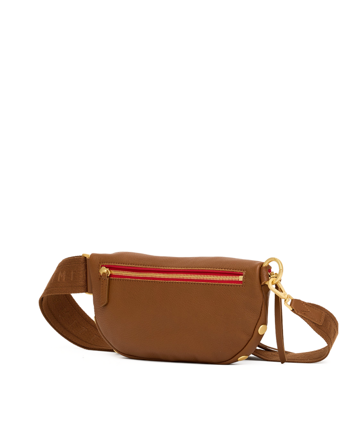 Charles Crossbody | Mahogany Pebble/Brushed Gold Red Zip | Med