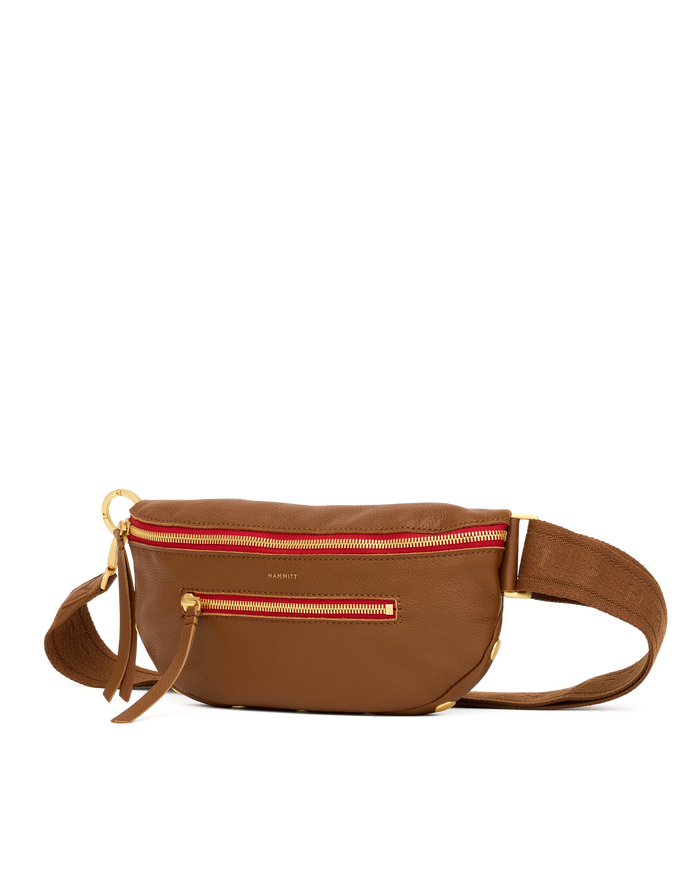 Charles Crossbody | Mahogany Pebble/Brushed Gold Red Zip | Med