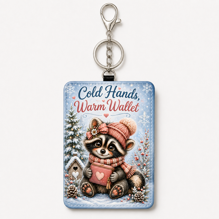 Cold Hands Warm Heart winter raccoon ID holder