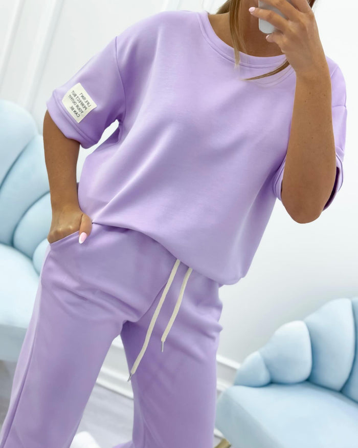 Conjunto casual de mujer con top y pantalón lisos.-ES