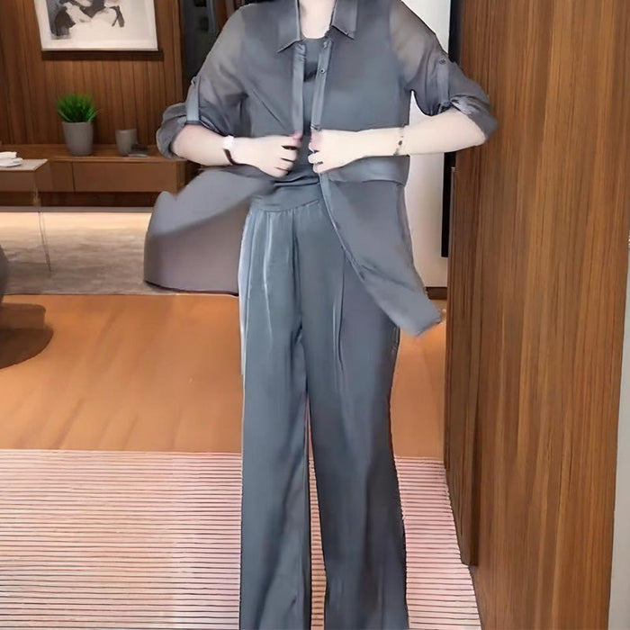 Conjunto de 3 piezas para mujer: camisa, chaleco y pantalón.-ES