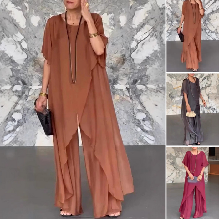 🛍️✨Conjunto de mujer compuesto por blusa irregular y pantalón ligero-ES