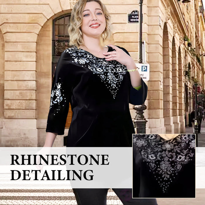 Conjunto de top y pantalón de terciopelo para mujer con pedrería--ES