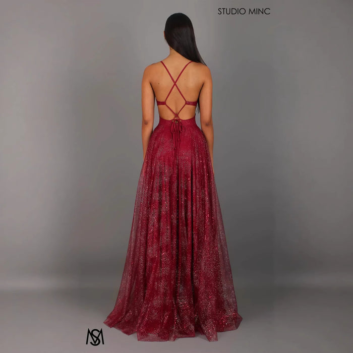 Elegant Women’s V-Neck Strapless Maxi Dress | High Waist Split Flared Hem Party Dress