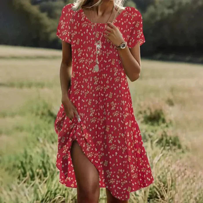 🌸Elegantna zelena midi haljina kratkih rukava s točkicama-HR