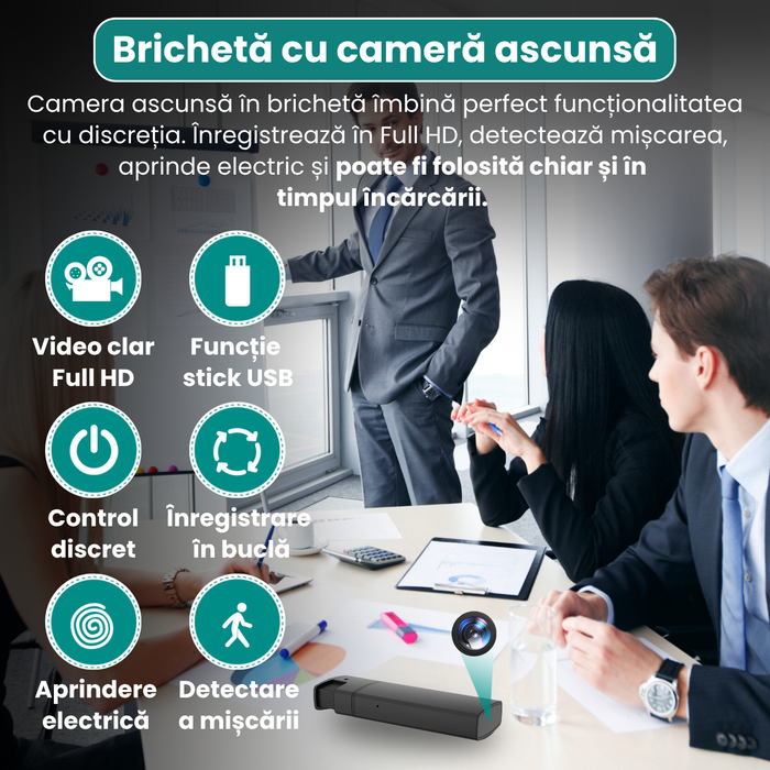 Encendedor con cámara oculta, función de encendido eléctrico real, grabación de video Full HD 1080p, detección de movimiento, grabación en bucle-ES