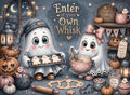 Enter at Your Own Whisk baking ghosts Halloween glass cutting board design