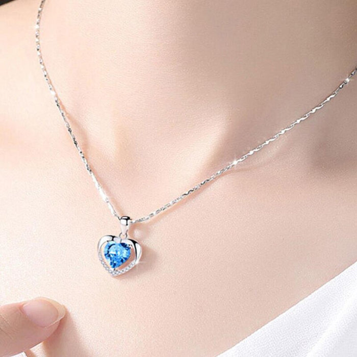 Eternal Love: Blue Crystal Heart Pendant Necklace