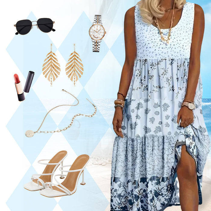 ✨👗 Φόρεμα αμάνικο σε στυλ μποέμ για γυναίκες-GR