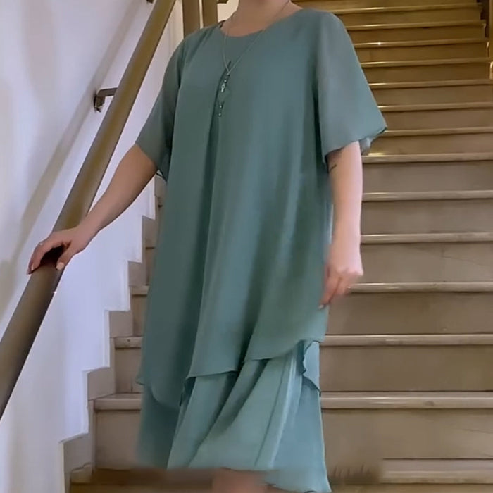 🔥👗 Ριχτό γυναικείο φόρεμα σε μονόχρωμο χρώμα-GR