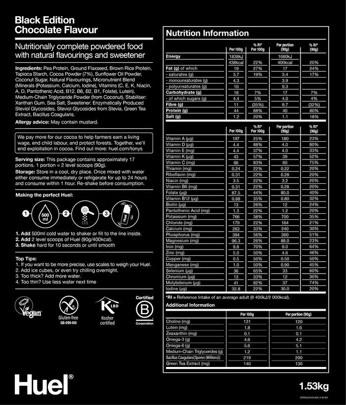Huel Black Edition Meal Replacement Powder 30 Serv 2.7 kg