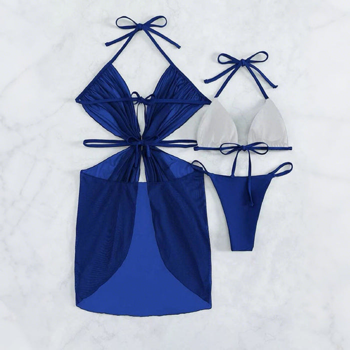 ✨Kryžiaus ir karūnos vėrinys👑👙Vienspalvis bikinis be petnešėlių, trijų dalių komplektas-LT