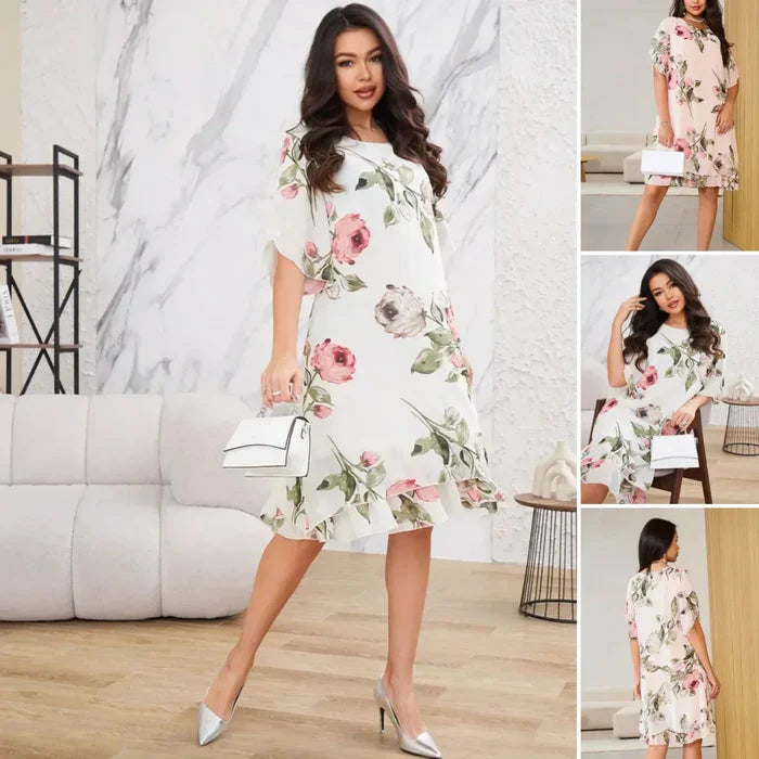 KUUM 50% 👗 Põsepunane kroonlehtedega kumav šifoonkleit-EE
