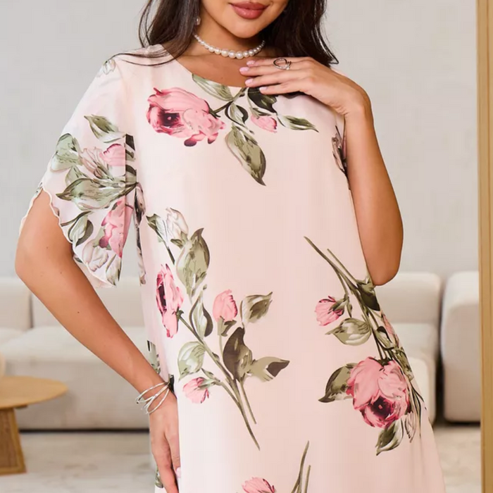 KUUM 50% 👗 Põsepunane kroonlehtedega kumav šifoonkleit-EE