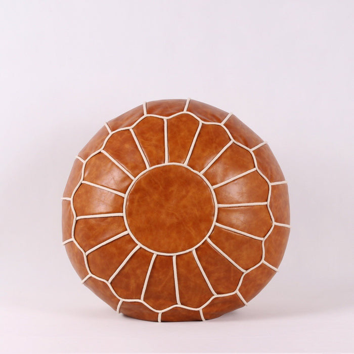 Leather Embroider Footstool Round Artificial Leather Unstuffed Cushion