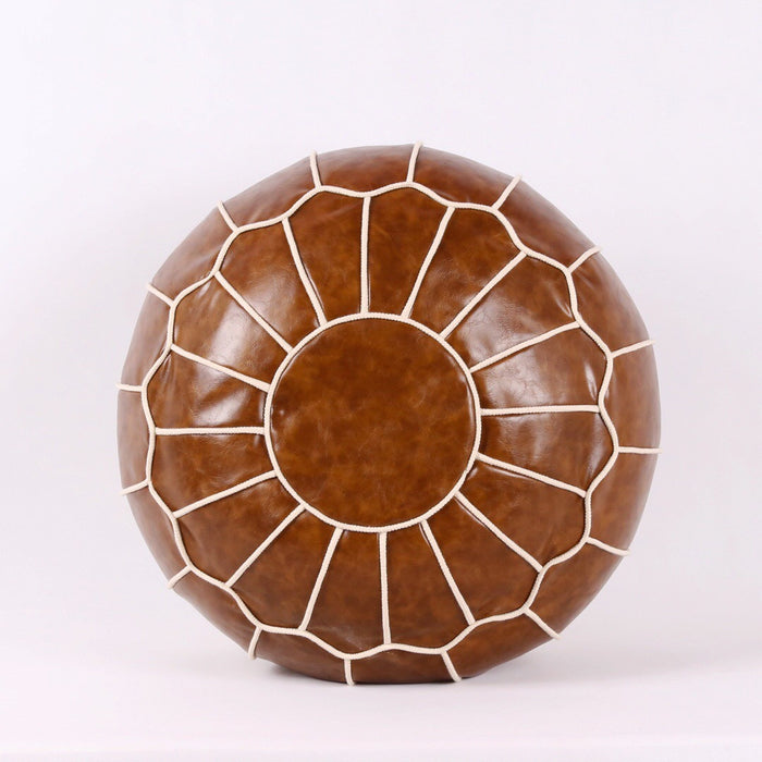 Leather Embroider Footstool Round Artificial Leather Unstuffed Cushion
