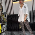 👗 Leopardo rašto rinkinys | Dviejų dalių laisvalaikio | Elastinė medvilnė-LT
