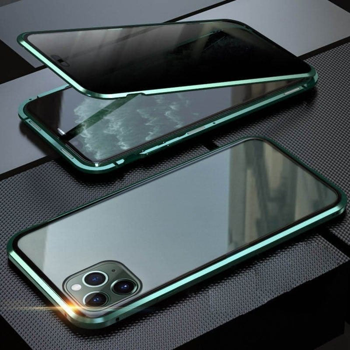 Magnetiline iPhone'i ümbris peegeldusvastase klaasi ja metalliga-EE