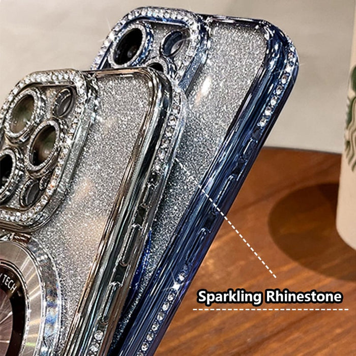Magnetinis iPhone dėklas su blizgančiais kalnų krištolais ir nematomu stovu-LT