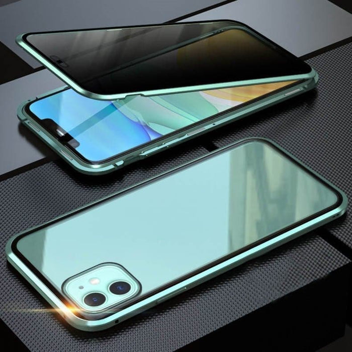 Magnetinis „iPhone“ dėklas su neatspindinčiu stiklu ir metalu-LT