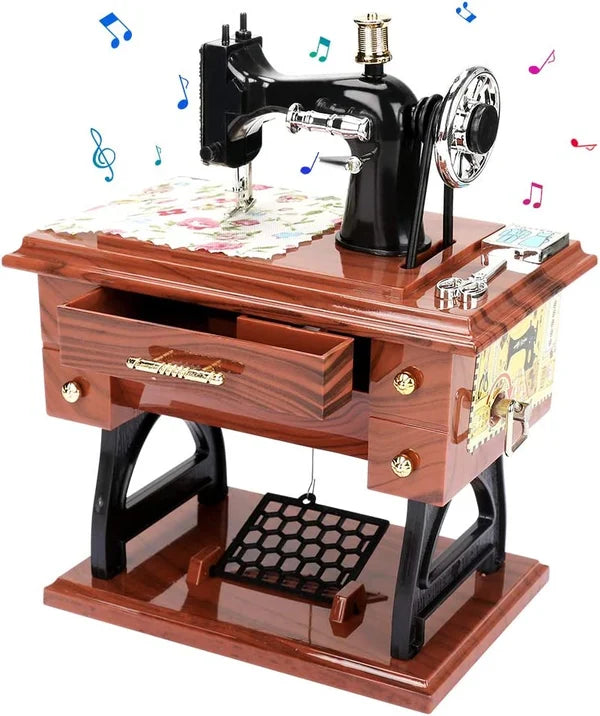 Mini caja de música de madera para máquina de coser-ES
