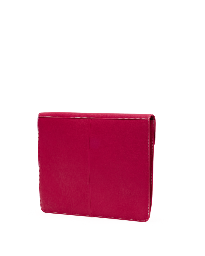 Red leather clutch bag on a white background
