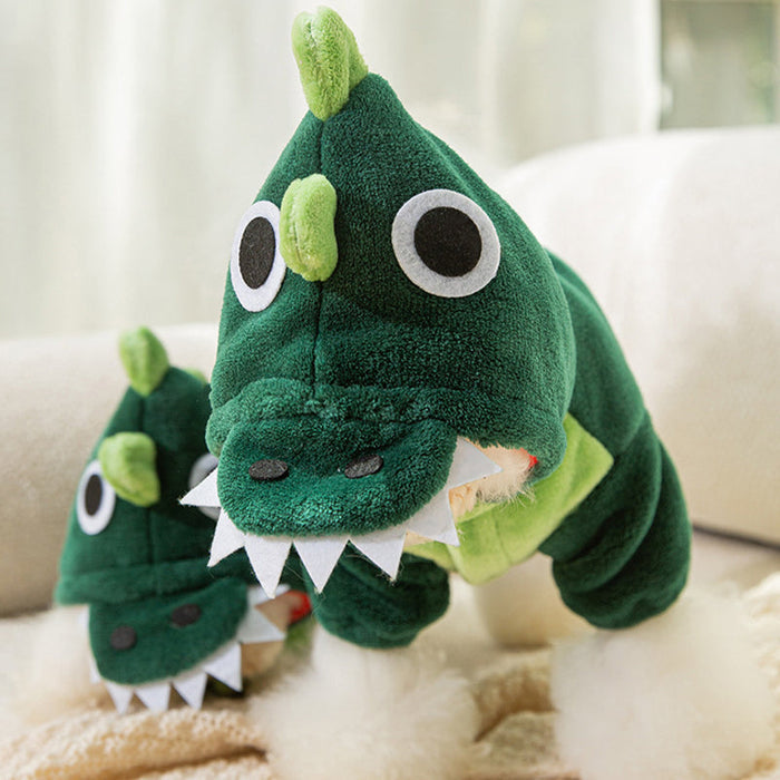 Mono de felpa cálido con capucha y motivo de dinosaurio-ES