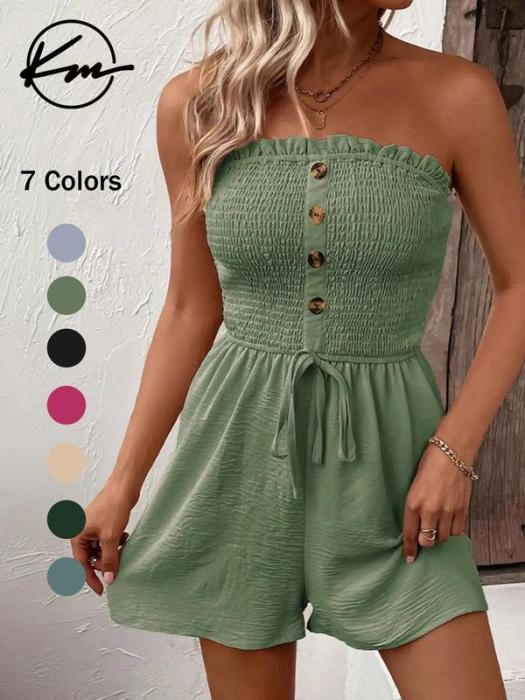 🔥👗Mono tubo de mujer con perneras anchas y volantes en la parte delantera y lazos-ES