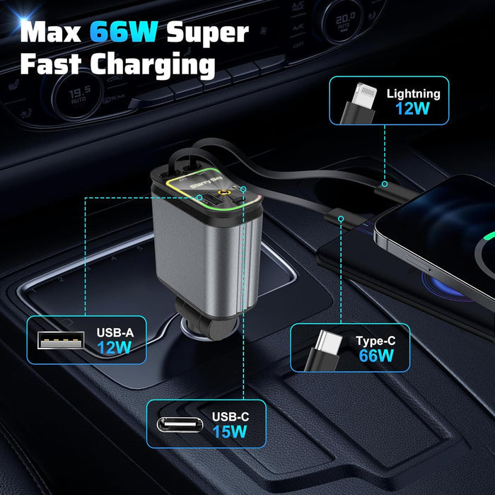 Nuevo modelo 2025 con cargador rápido retráctil Starlight 4 en 1 para coche-ES