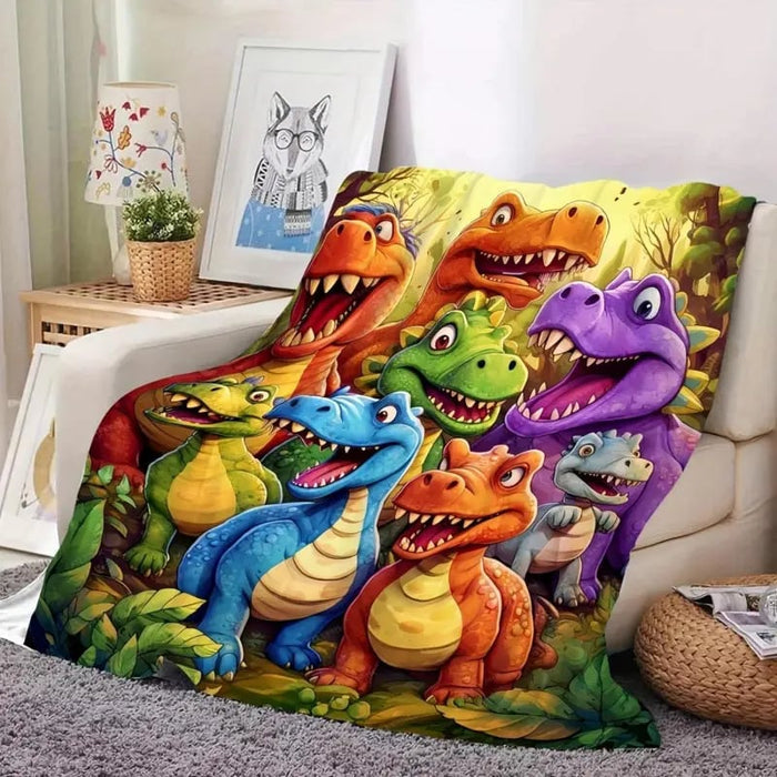 🎄¡Oferta de Navidad! - 49% de descuento🎅 Manta suave y divertida con dinosaurios sonrientes y adorables, estampado digital HD en franela.-ES