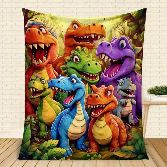 🎄¡Oferta de Navidad! - 49% de descuento🎅 Manta suave y divertida con dinosaurios sonrientes y adorables, estampado digital HD en franela.-ES
