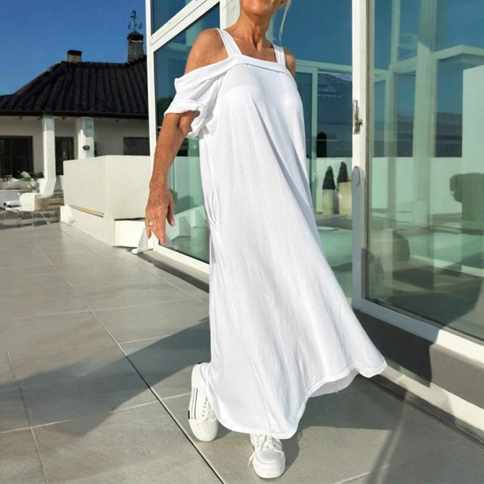 🏖️Ofertas especiales para verano🌴Vestido largo casual de mujer con hombros descubiertos-ES