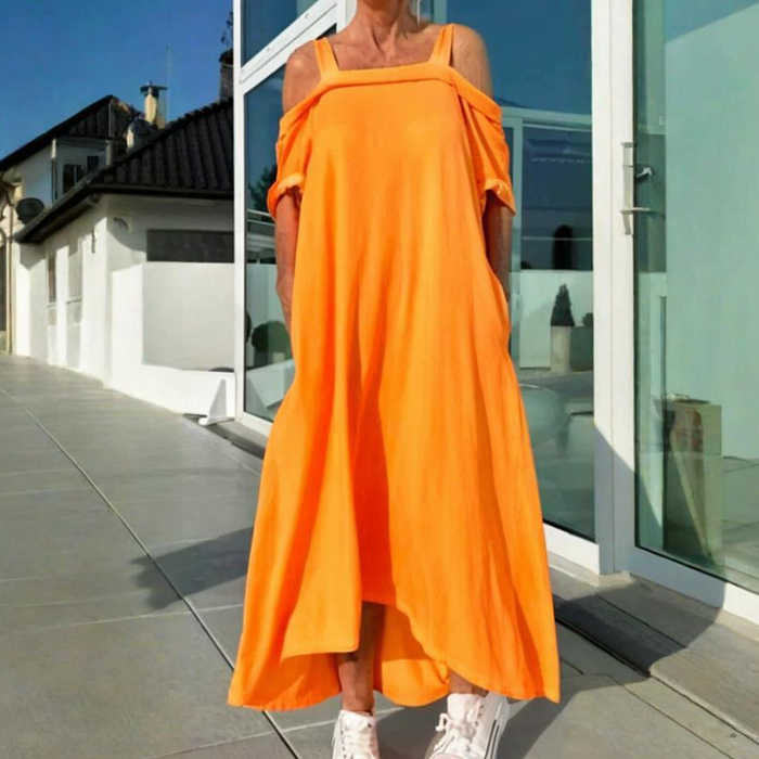 🏖️Ofertas especiales para verano🌴Vestido largo casual de mujer con hombros descubiertos-ES